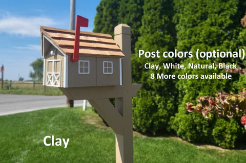Dark Gray Mailbox - Amish Handmade - Wooden - Barn - Style - With Tall Prominent Sturdy Flag- Cedar Shake Shingles Roof - Mailbox - Outdoor