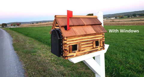 Log Cabin Mailbox Amish Handmade Wooden With Cedar Shake Roof and Metal Box Insert