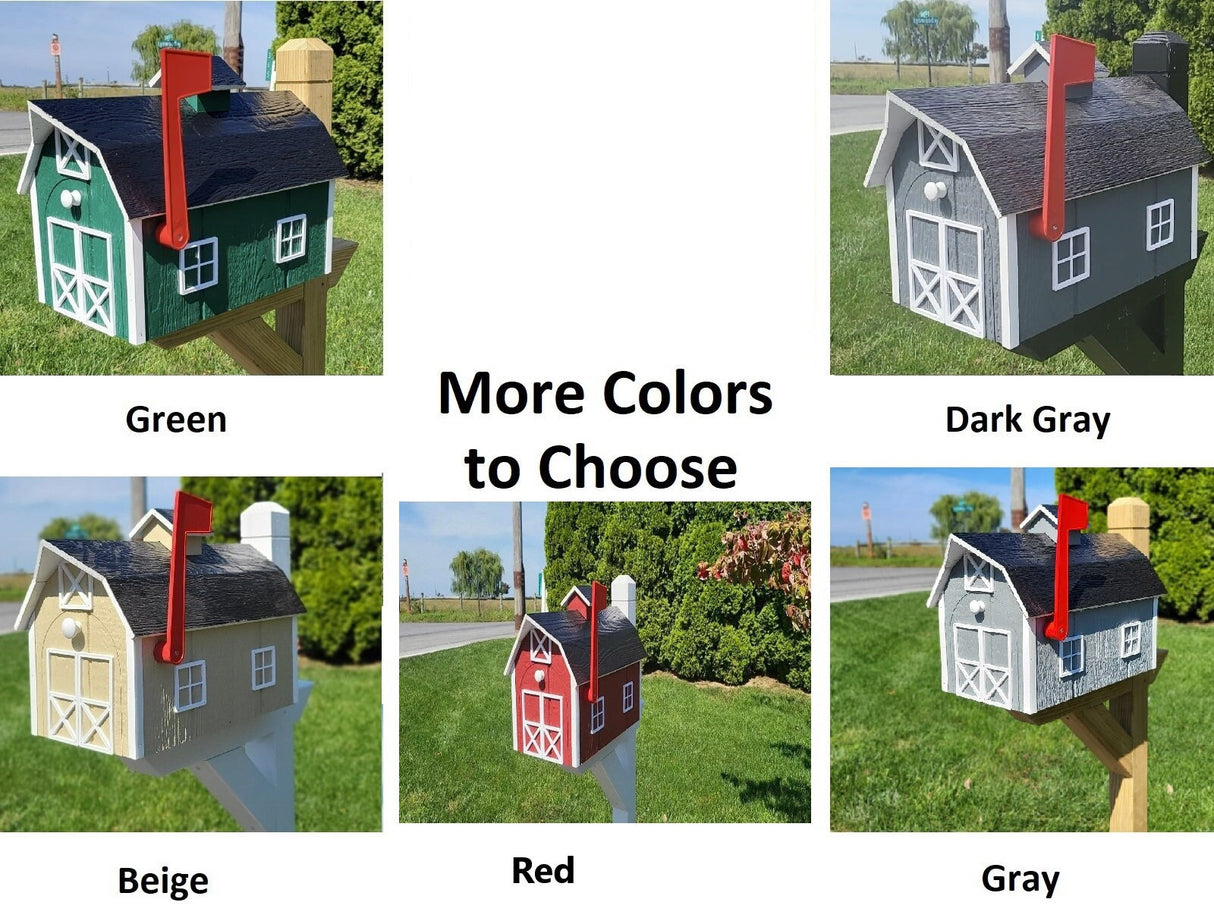 Dutch Amish Mailbox Handmade Wooden, Choose Your Color, Amish Made Mailbox With Red Flag and Black Roof - Dutch Barn