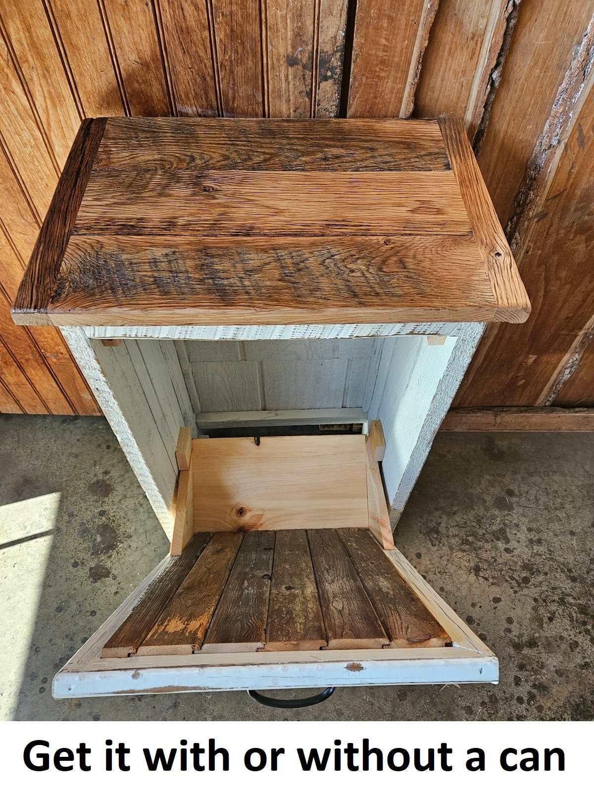 Wood Trash Bin, Reclaimed, Tiltout Trash Can Cabinet Amish Handmade, Recycling