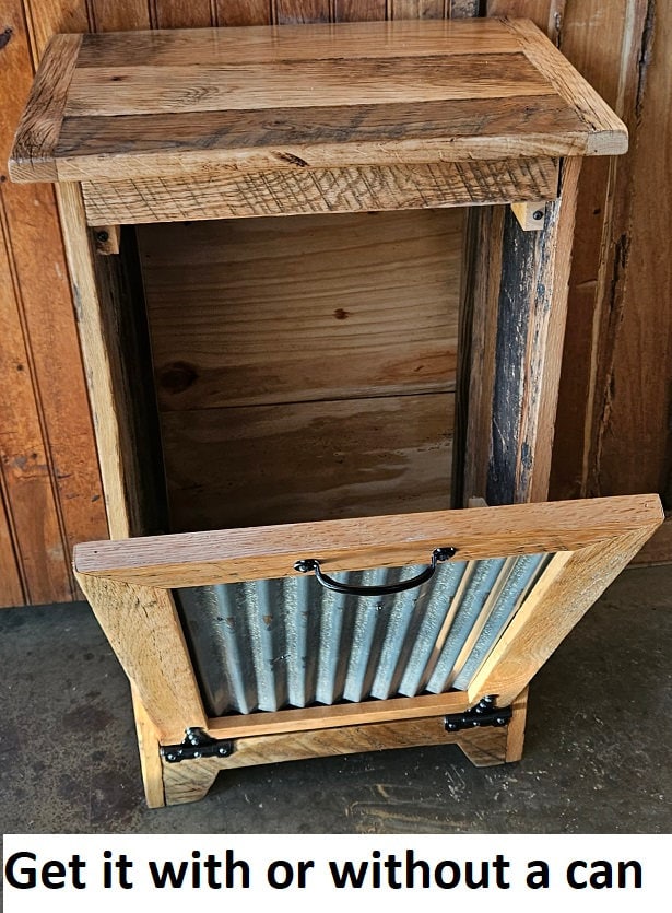 Tiltout Trash Can, Recycling Bin, Wood Storage, Cabinet Amish Handmade, Garbage Can