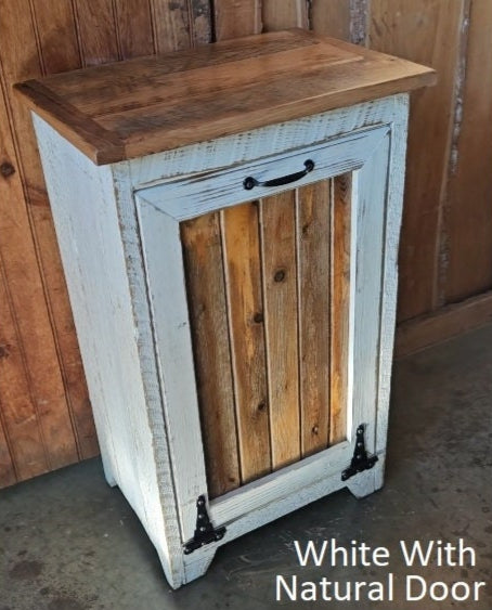 Wood Storage Cabinet, Tiltout Trash Can, Recycling Bin, Amish Handmade, Garbage Can