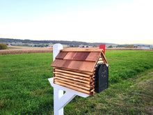 Load image into Gallery viewer, Amish Mailbox - Handmade - Log Cabin Style - Wooden - With Cedar Shake Roof and Metal Box Insert
