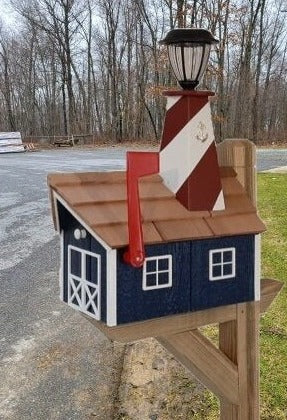 Amish Mailbox - Handmade - With Solar Lighthouse - Wooden - With Cedar Shake Shingles Roof - Color Options - Home & Living:Outdoor & Gardening:Mailboxes