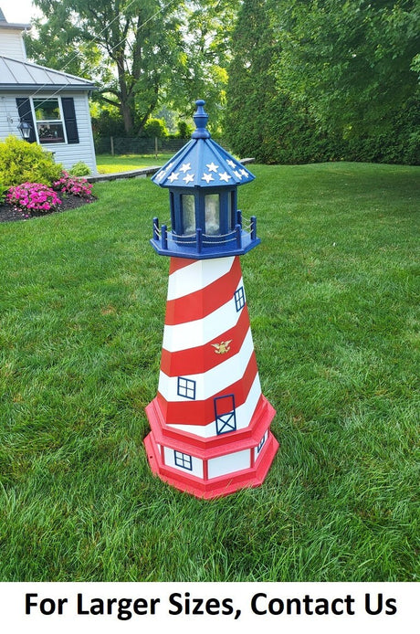 Patriotic Solar Lighthouse - Amish  Handmade - Landmark Replica - Garden Decor - Garden Decoration