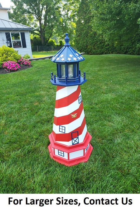 Patriotic Solar Lighthouse - Amish  Handmade - Landmark Replica - Garden Decor - Garden Decoration