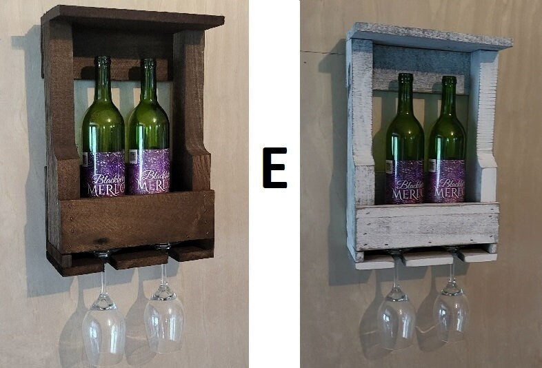 Rustic Wine Rack - Wall Mounted - Amish Handmade Wine Holder - Wine Display With Glass Holder - Gifts - Bar Shelf - Wooden Bottle Holder