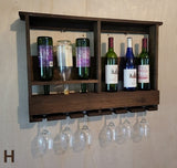 Rustic Wine Rack - Wall Mounted - Amish Handmade Wine Holder - Wine Display With Glass Holder - Gifts - Bar Shelf - Wooden Bottle Holder