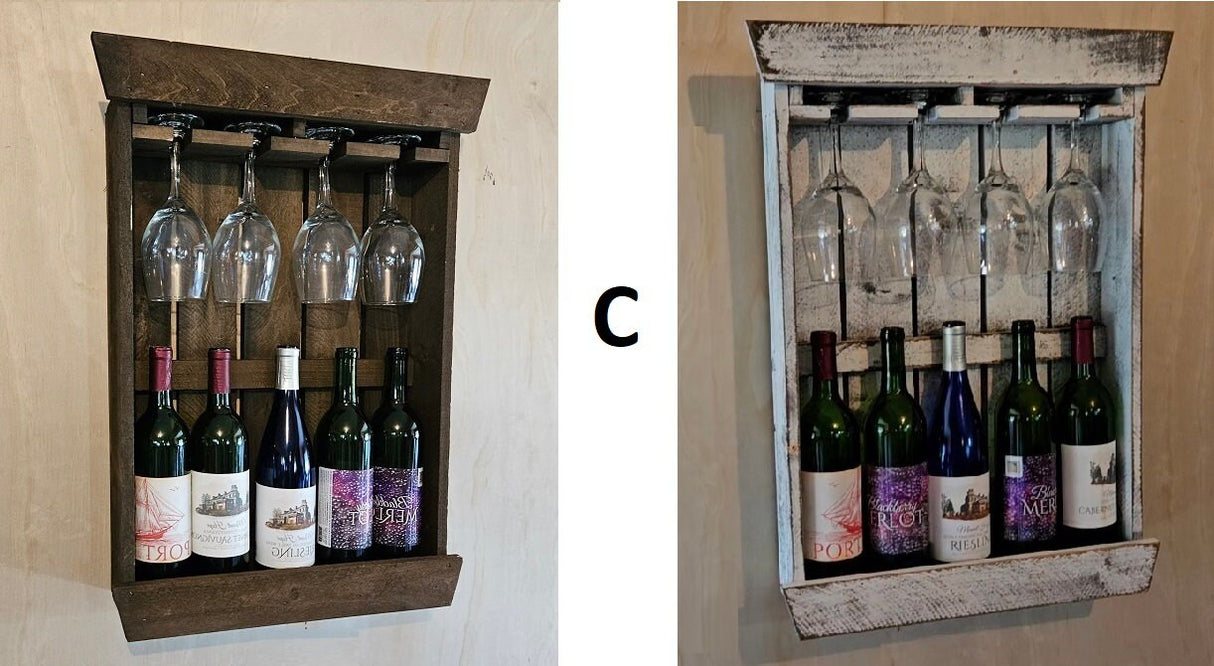 Wine Display With Glass Holder - Wall Mounted - Amish Handmade Wine Holder - Rustic Wine Rack - Gifts - Bar Shelf - Wooden Bottle Holder