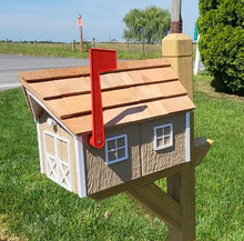 Load image into Gallery viewer, Amish Mailbox - Handmade - Wooden - Clay - Barn Style - Mailbox - With Tall Prominent Flag - With Cedar Shake Shingles Roof - Decorative - Barn Mailboxes Wood

