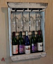 Load image into Gallery viewer, Rustic Wine Shelf - Wall Mounted - Amish Handmade Wine Holder - Wine Display With Glass Holder - Gifts - Bar Rack- Wooden Bottle Holder
