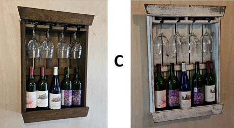 Rustic Wine Rack - Wall Mounted - Amish Handmade Wine Holder - Wine Display With Glass Holder - Gifts - Bar Shelf - Wooden Bottle Holder