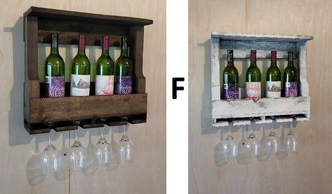 Wine Display With Glass Holder - Wall Mounted -  Amish Handmade Wine Holder -  Rustic Wine Rack - Gifts - Bar Shelf - Wooden Bottle Holder