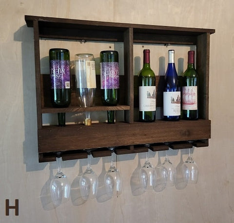 Wine Display With Glass Holder - Wall Mounted -  Amish Handmade Wine Holder -  Rustic Wine Rack - Gifts - Bar Shelf - Wooden Bottle Holder