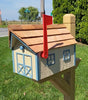 Amish Mailbox Beige - Handmade - Wooden - Beige - Barn Style - With a Tall Prominent Sturdy Flag - With Cedar Shake Shingles Roof - Barn Mailboxes Wood