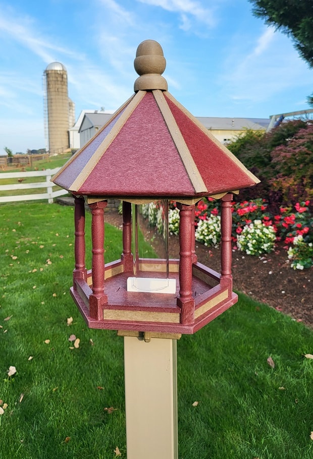 Bird Feeder - Large - Poly Lumber - Amish Handmade - Weather Resistant - Premium Feeding Tube- Easy Mounting - Bird Feeders for The Outdoors