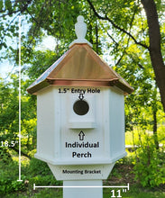 Load image into Gallery viewer, 2 Nesting Compartments Amish Handmade Copper Roof Birdhouse With Individual Perches, Duplex 2 Holes Bluebird Songbird Bird House
