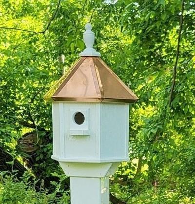 2 Nesting Compartments Amish Handmade Copper Roof Birdhouse With Individual Perches, Duplex 2 Holes Bluebird Songbird Bird House