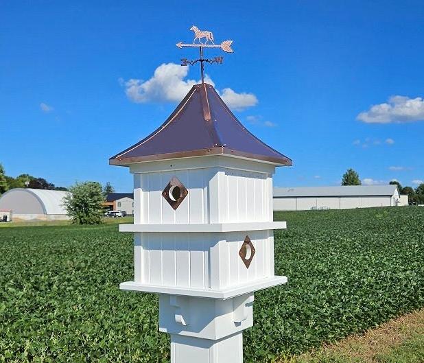 Copper birdhouse, patina roof, manor, bird lovers, weathervane, wind compass, nesting compartments, bird condo