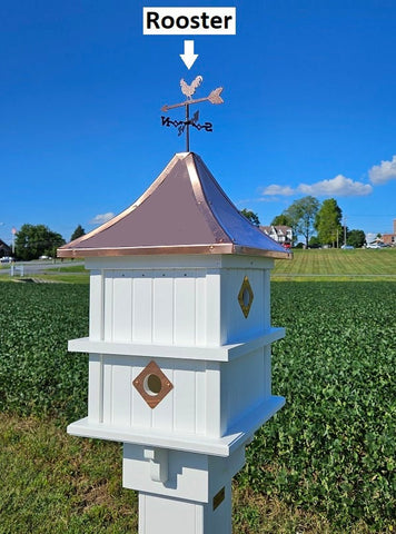 Large Birdhouse Copper Roof with Weathervane, 4 Nesting Compartments - Handmade for Bird Lovers - Amish Handcrafted - Outdoor Décor- 4 Holes