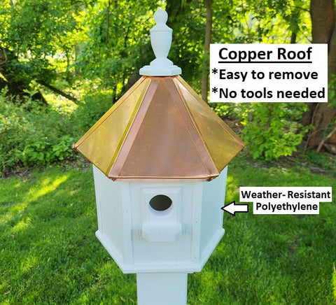 2 Nesting Compartments Amish Handmade Copper Roof Birdhouse With Individual Perches, Duplex 2 Holes Bluebird Songbird Bird House