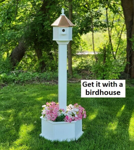 Planter Kit For Bird Feeder and Birdhouse - White - Set of Planter & Post - Amish Handmade - Bird Lovers - Flowers - Outdoor Décor