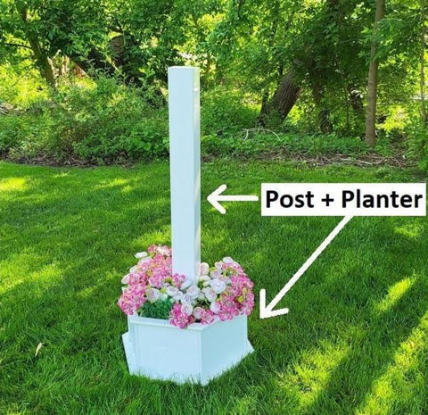 Planter Kit For Bird Feeder and Birdhouse - White - Set of Planter & Post - Amish Handmade - Bird Lovers - Flowers - Outdoor Décor