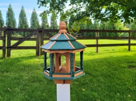 Gazebo Bird Feeder - Amish Handmade - Poly Lumber Weather Resistant - Large Feeding Opening - Medium/ Large -Backyard- Bird Lovers- Outdoors