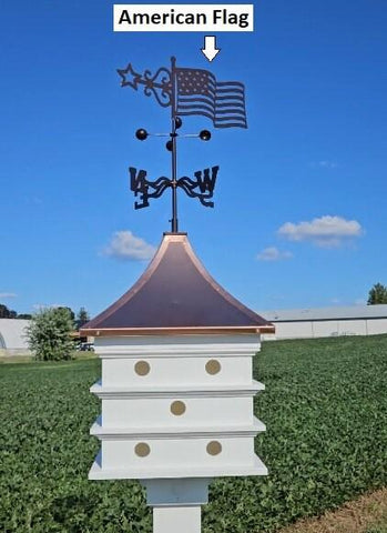 Purple Martin Birdhouse with Weathervane, Copper Roof, 18 Nesting Compartments, Large, Handmade for Bird Lovers, Wind Compass, Patina Top