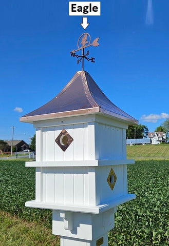 Large Birdhouse Copper Roof with Weathervane, 4 Nesting Compartments - Handmade for Bird Lovers - Amish Handcrafted - Outdoor Décor- 4 Holes