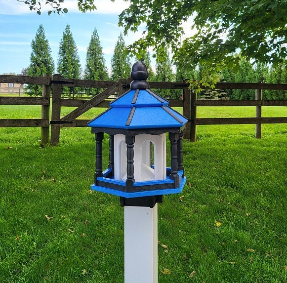 Gazebo Bird Feeder - Amish Handmade - Poly Lumber Weather Resistant - Large Feeding Opening - Medium/ Large -Backyard- Bird Lovers- Outdoors