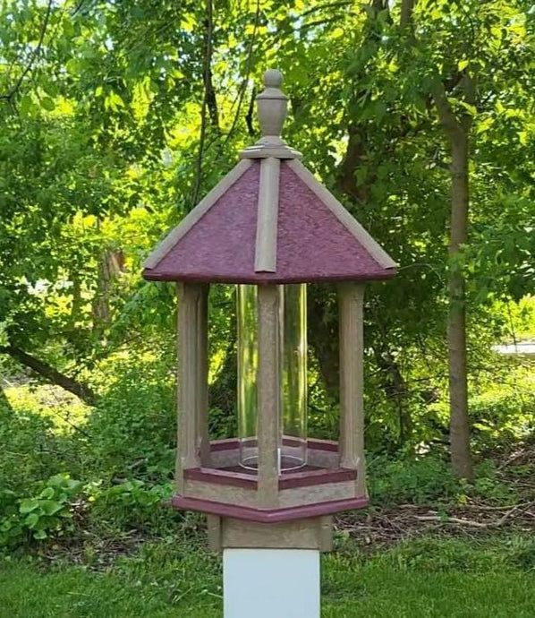 Bird feeder, Amish handmade, bird lovers, primitive, rustic, poly bird feeder, premium feeding tube, bird sanctuary, weather-resistant