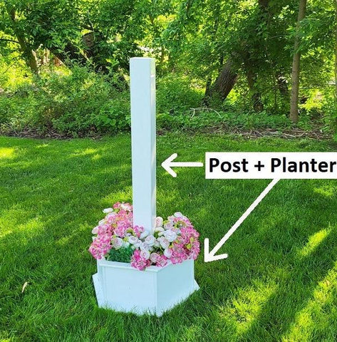 Birdhouse + Post & Planter Kit - White - Planter/Post Set- Amish Handmade - Bird Lovers - Flowers - Outdoor Décor