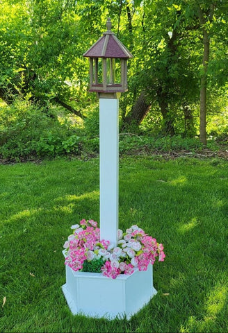 Bird Feeder + Post & Planter Kit - White - Planter/Post Set- Amish Handmade - Bird Lovers - Flowers - Outdoor Décor