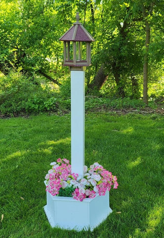 Bird Feeder + Post & Planter Kit - White - Planter/Post Set- Amish Handmade - Bird Lovers - Flowers - Outdoor Décor