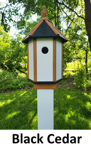 Birdhouse + Post & Planter Kit - White - Planter/Post Set- Amish Handmade - Bird Lovers - Flowers - Outdoor Décor