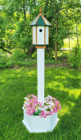 Birdhouse + Post & Planter Kit - White - Planter/Post Set- Amish Handmade - Bird Lovers - Flowers - Outdoor Décor