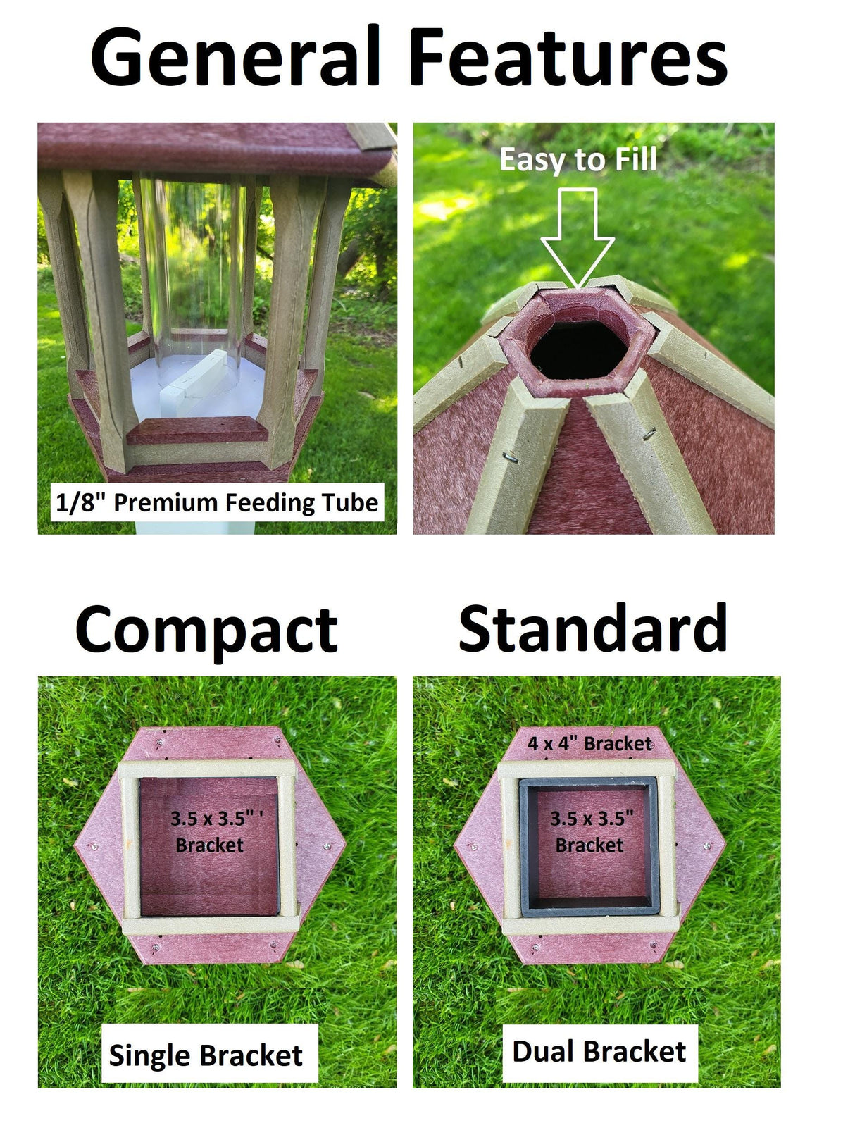 Poly Bird Feeder - Amish Handmade - Weather Resistant - Premium Feeding Tube - Bird Lovers - Outdoors