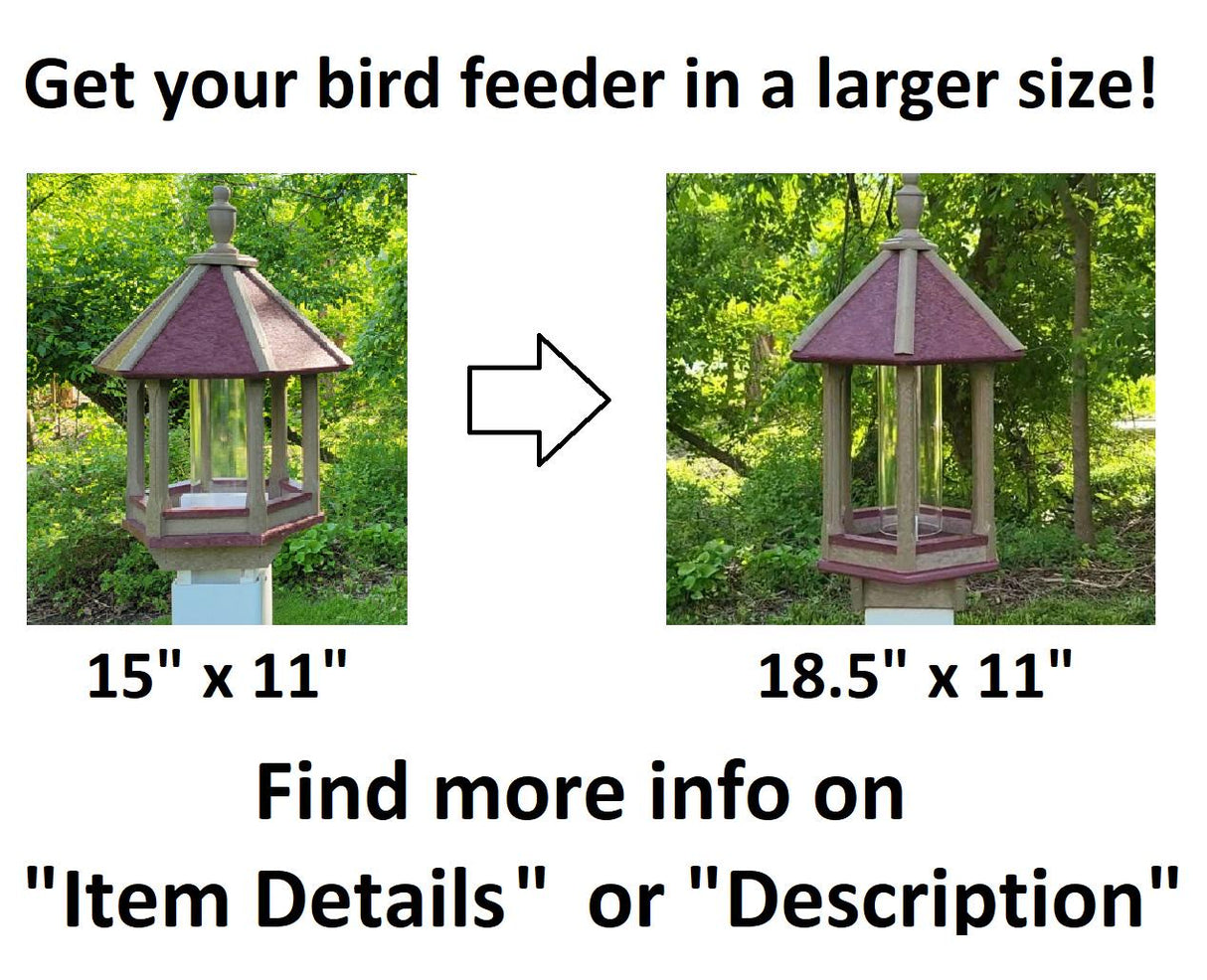 Amish Bird Feeder Handmade Poly Lumber Weather Resistant - Premium Feeding Tube - Post Mounted / Hanging Bird Feeders Outdoors