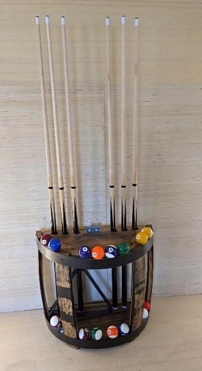 Pool cue rack, barrel stave, whiskey barrel, pool rack, billiards, Amish Handmade, Vintage, Pool Table, snoker, Display, Primitive