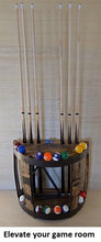 Load image into Gallery viewer, Whiskey Barrel Cue Rack - Bourbon - Billiards - Amish Handmade - Pool Cue Table - Pantry - Whiskey Barrel - Display - Vintage - Pool - Stave
