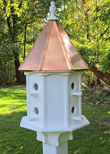 Copper roof birdhouse, weather-resistant, 8 nesting compartments. poly, bird lovers, bird sanctuary, perch