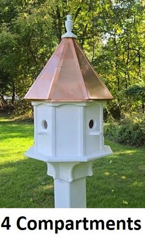 Bird House With Copper Roof Amish Handmade, Extra Large With 8 Nesting Compartments, Weather Resistant Birdhouses, Bird Lovers, Poly