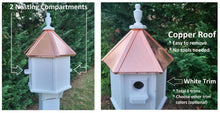 Load image into Gallery viewer, 2 Nesting Compartments Amish Handmade Copper Roof Birdhouse With Individual Perches, Duplex 2 Holes Bluebird Songbird Bird House
