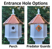 Load image into Gallery viewer, 2 Nesting Compartments Amish Handmade Copper Roof Birdhouse With Individual Perches, Duplex 2 Holes Bluebird Songbird Bird House
