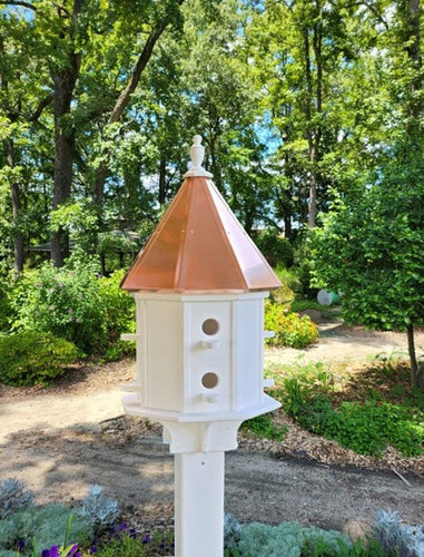 Copper roof birdhouse, weather-resistant, 8 nesting compartments. poly, bird lovers, bird sanctuary, perch