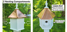 Load image into Gallery viewer, 2 Nesting Compartments Amish Handmade Copper Roof Birdhouse With Individual Perches, Duplex 2 Holes Bluebird Songbird Bird House
