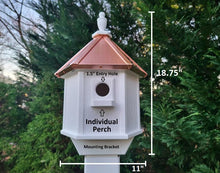 Load image into Gallery viewer, 2 Nesting Compartments Amish Handmade Copper Roof Birdhouse With Individual Perches, Duplex 2 Holes Bluebird Songbird Bird House
