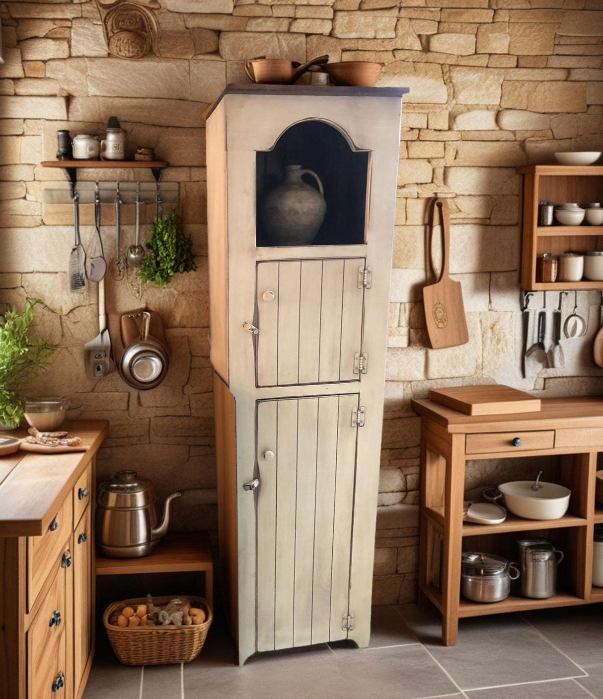 Farmhouse Furniture Living Room Cabinet Wooden Pantry Cabinet Hutch Cabinet Antique Furniture Kitchen Decor Home Cabinet Storage Furniture - Wood Cabinets