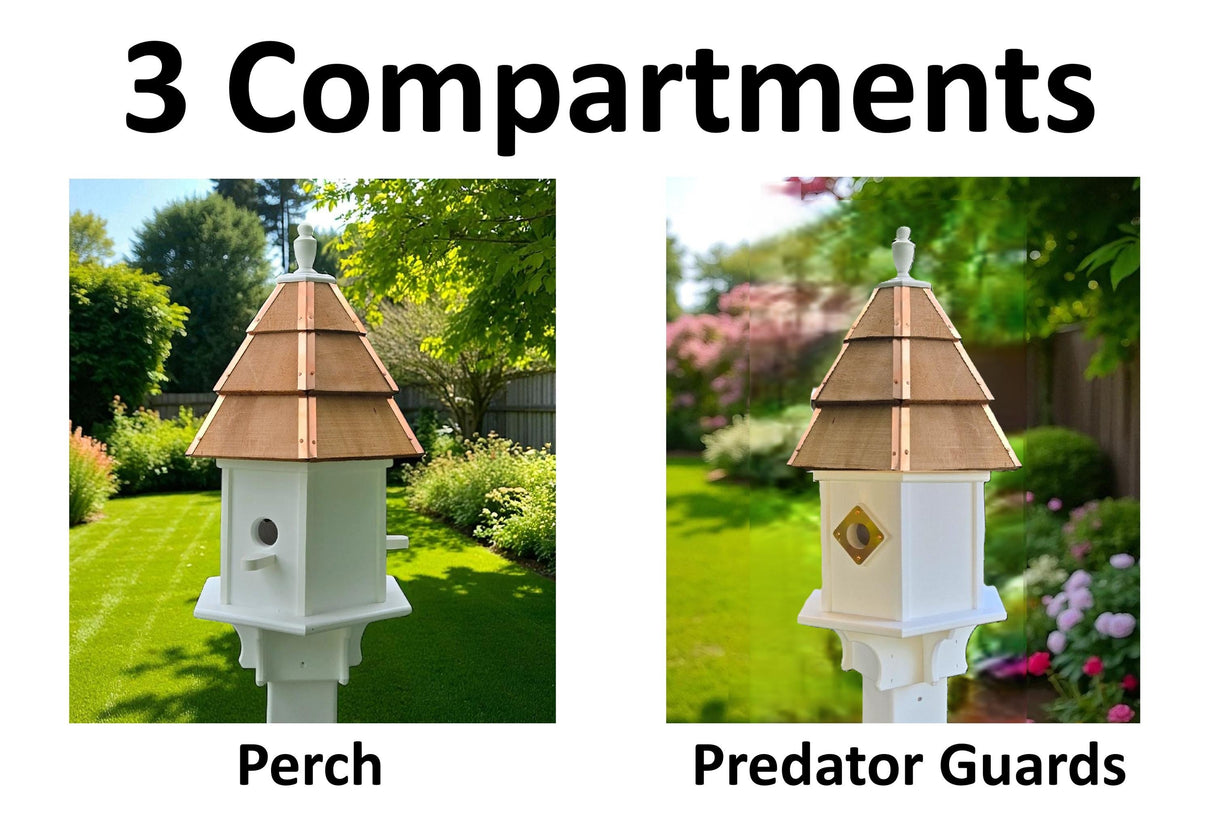 Amish Handmade Cedar Birdhouse – Large Decorative Outdoor Bird House with 2–8 Holes – Maintenance-Free Gift for Bird Lovers - Poly - Outdoor